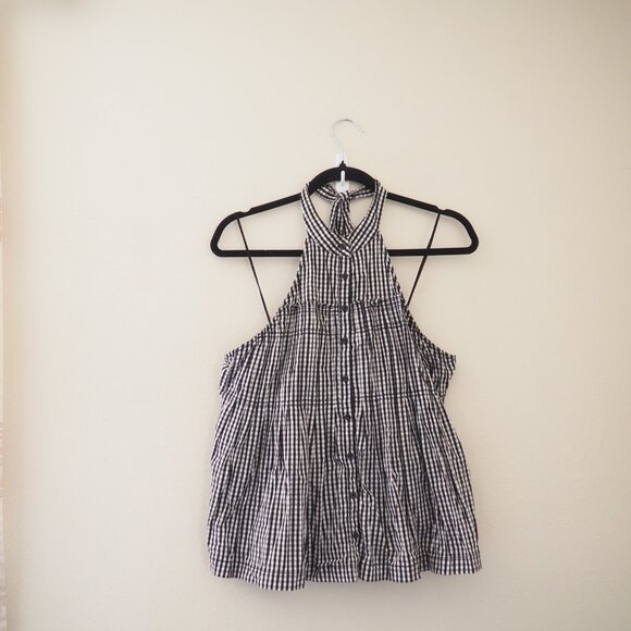 * Free People Take It Easy Gingham Halter Top sz M - Picture 2 of 5